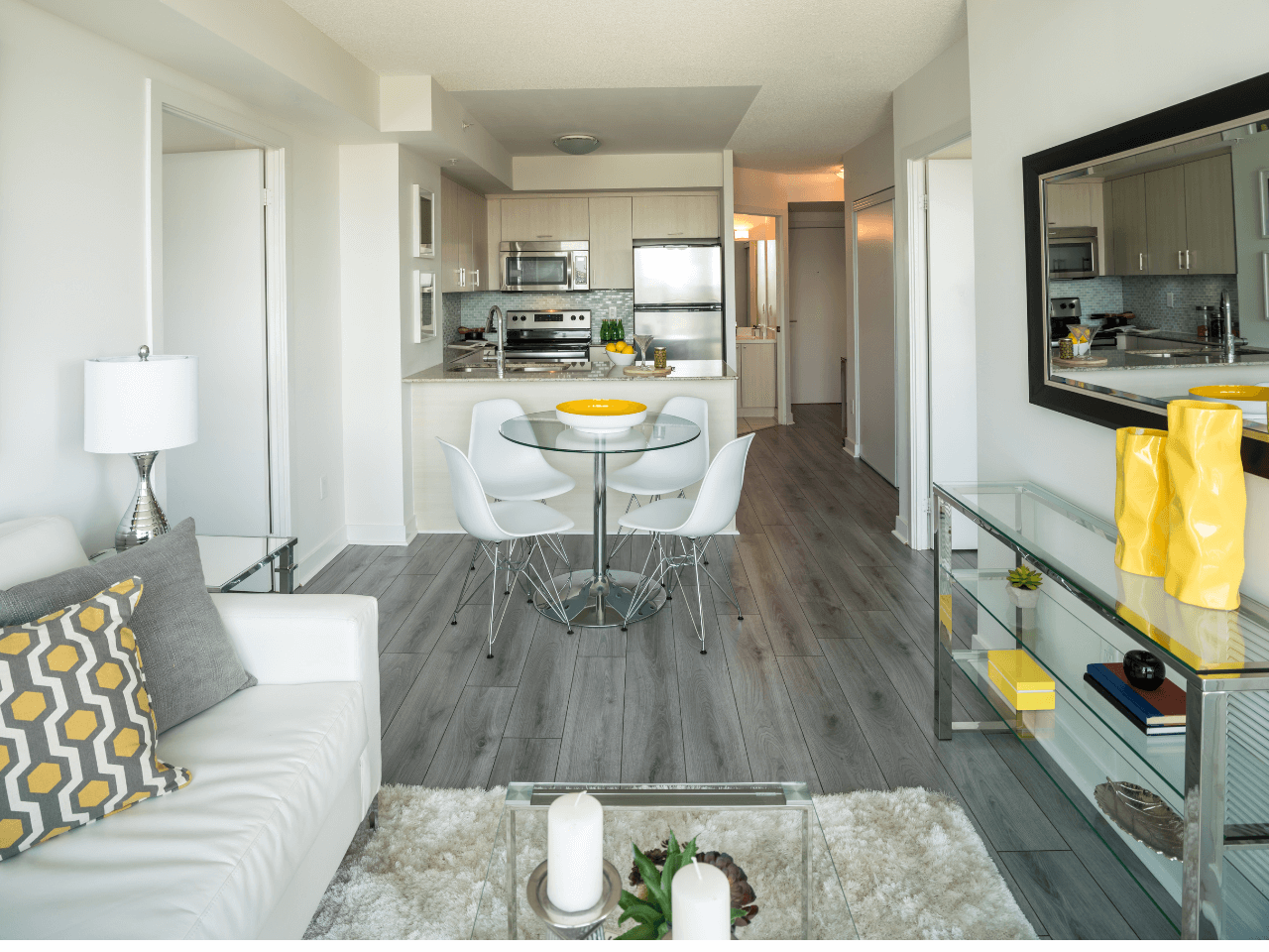 condo renovation living kitchen